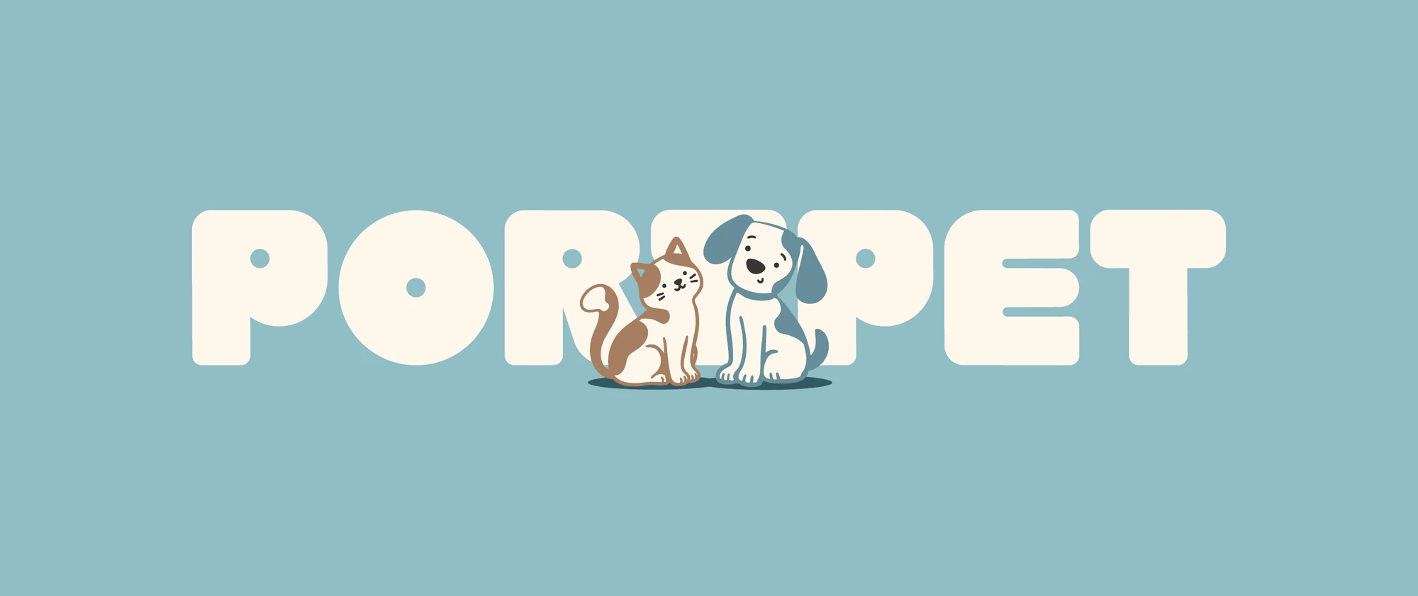 PortPet, com o gato e o cachorro mascotes em frente ao nome